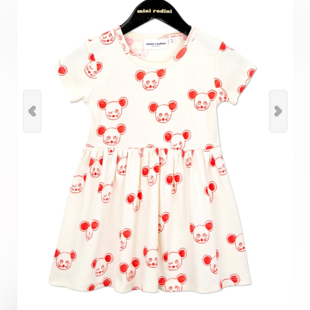 Mini Rodini Winking Mouse Dress STAIN 104/110 3-5 years runs small more 2-4 y